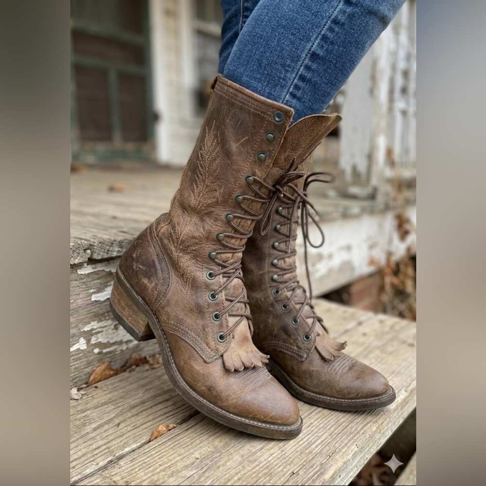 Vintage Abilene Lace-Up Western Leather Boots